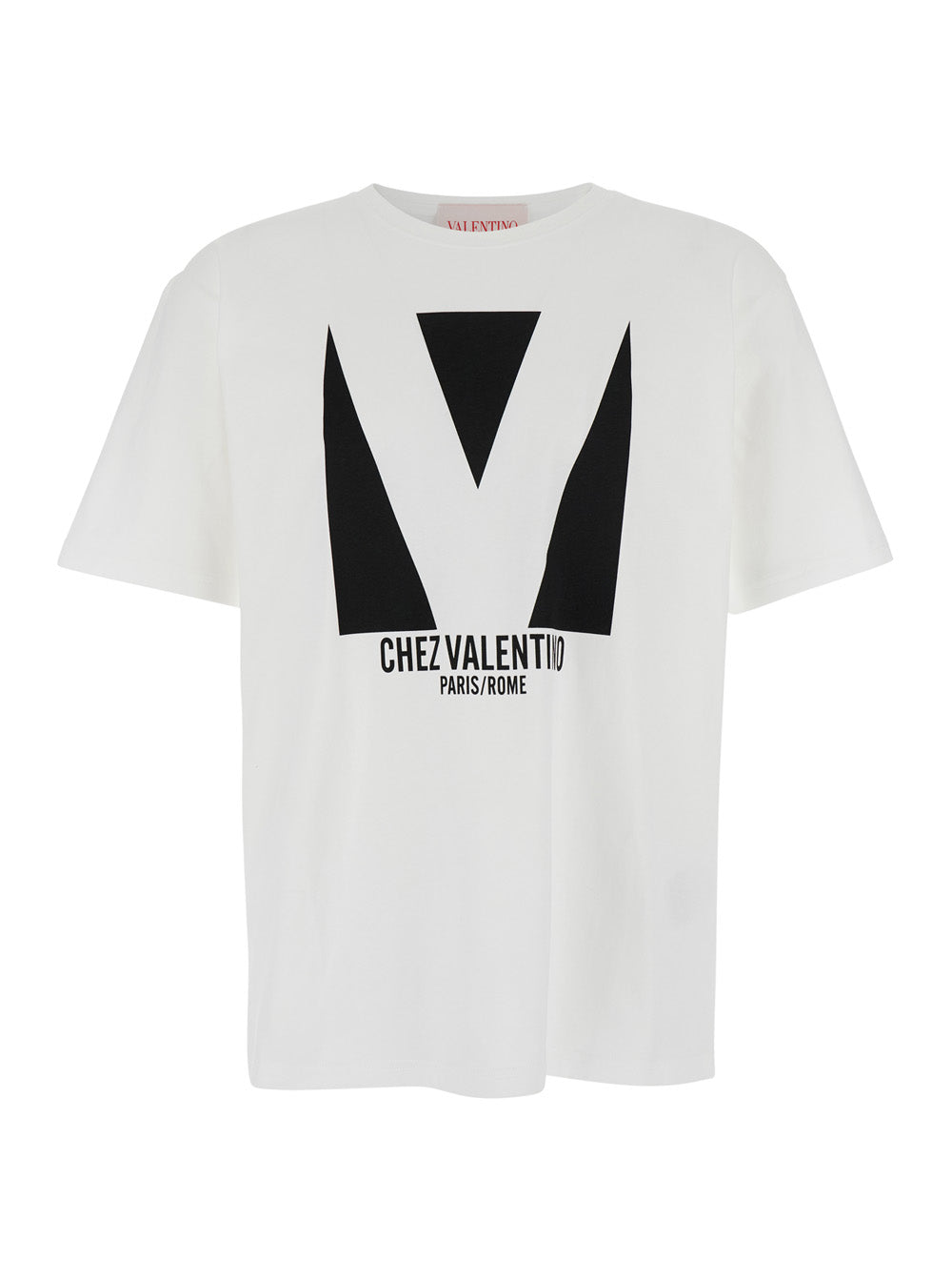 Valentino Men 'Chez' White Crewneck T-Shirt With Maxi Logo Print On The Front In Cotton Man VALENTINO