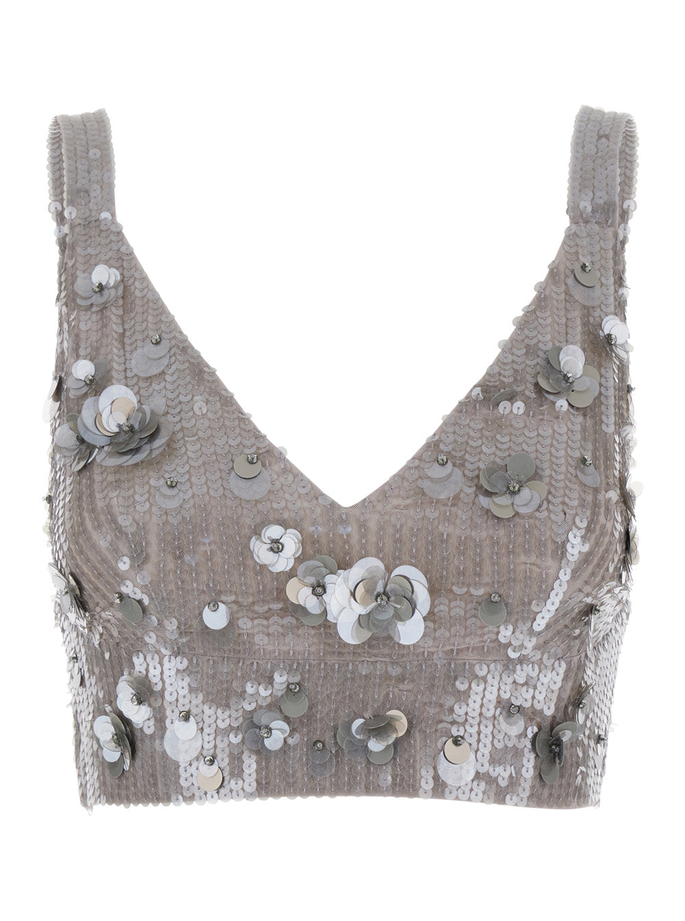P.A.R.O.S.H. Women Grey Sleeveless Crop Top With Straps In Sequined Fabric Woman P.A.R.O.S.H.