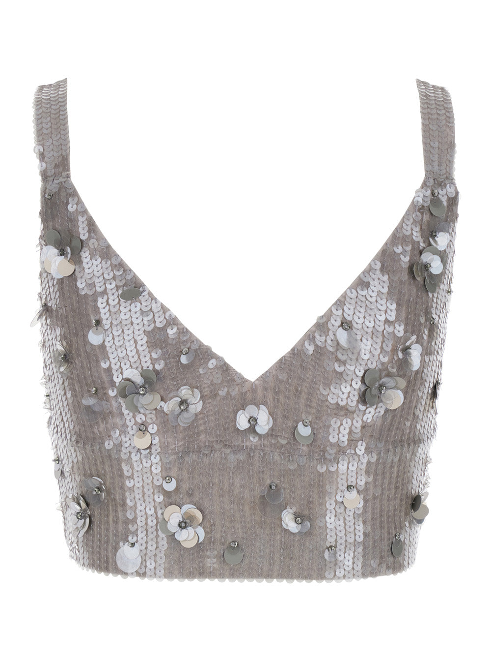 P.A.R.O.S.H. Women Grey Sleeveless Crop Top With Straps In Sequined Fabric Woman P.A.R.O.S.H.