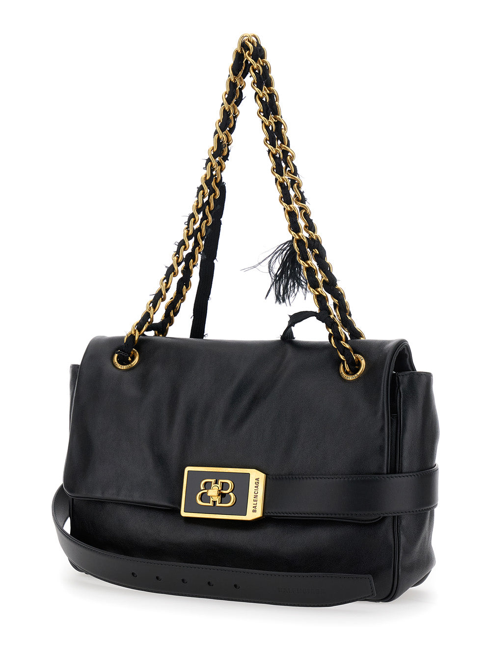Balenciaga Women 'Modu Flap' Black Crossbody Bag With Logo Plaque On The Front In Leather Woman BALENCIAGA