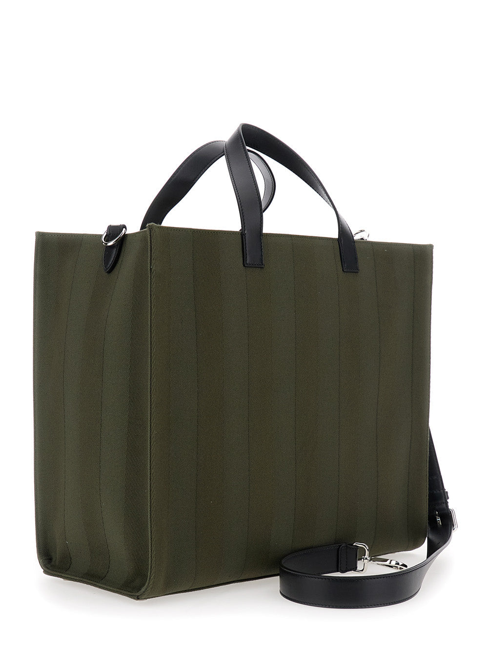 Fendi Men Green Shopper With Vertical Stripes Motif And Fendi Club Patch On The Front In Canvas Man FENDI
