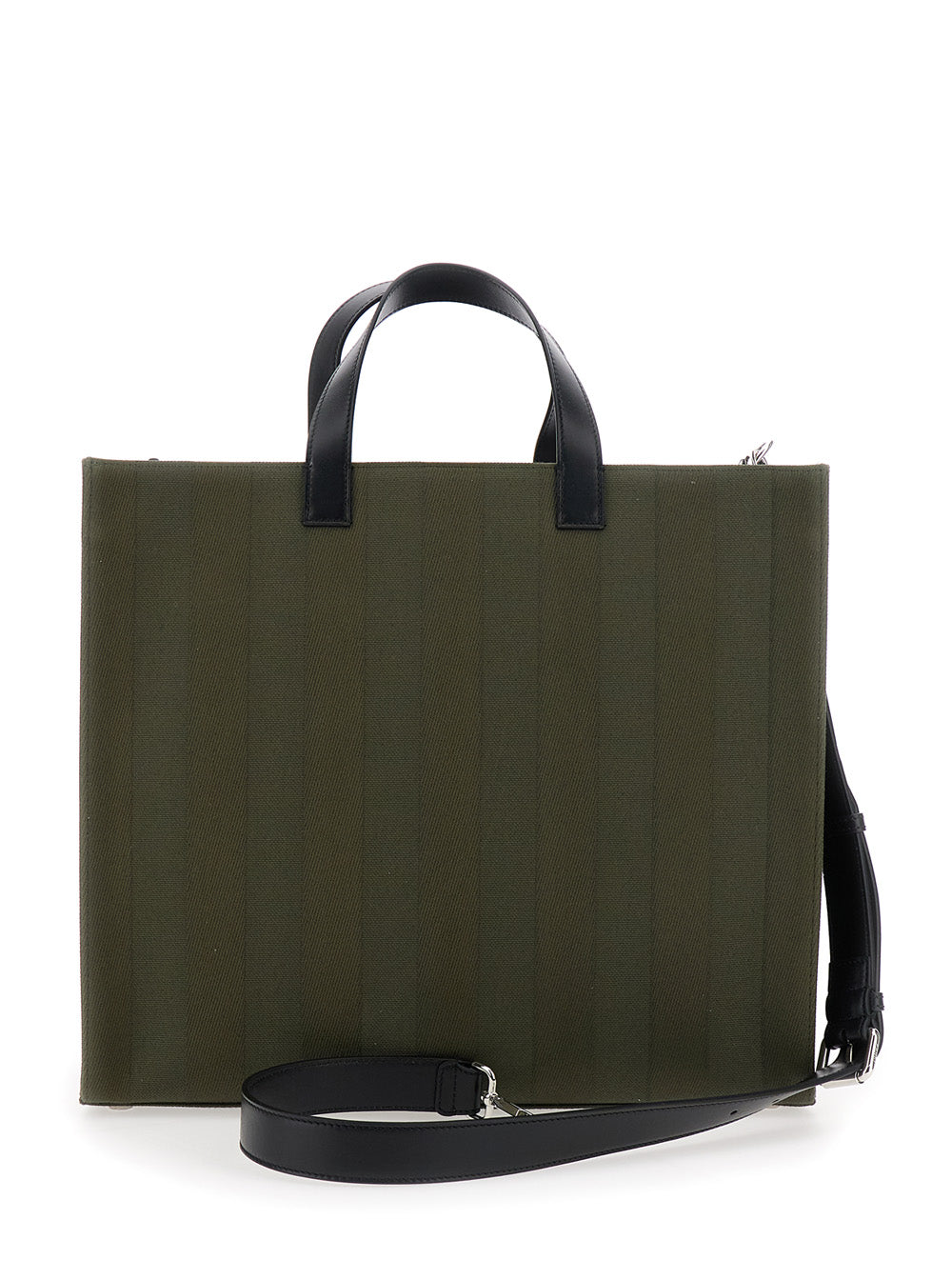 Fendi Men Green Shopper With Vertical Stripes Motif And Fendi Club Patch On The Front In Canvas Man FENDI