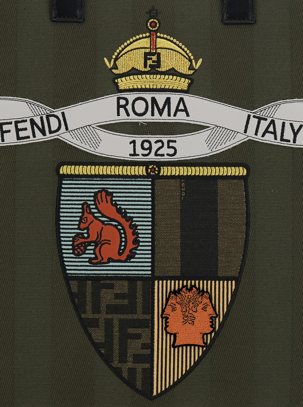 Fendi Men Green Shopper With Vertical Stripes Motif And Fendi Club Patch On The Front In Canvas Man FENDI