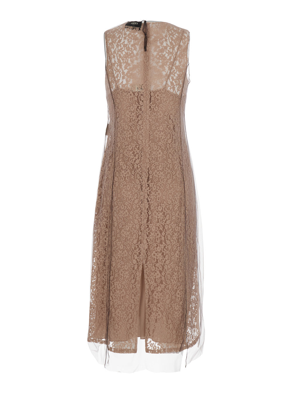 Fendi Women Beige Sleeveless Crewneck Dress With Floral Embroidery In Lace Woman FENDI