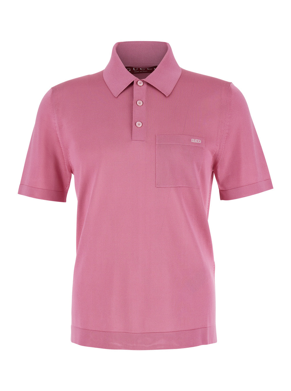 Gucci Men Pink Polo Shirt With Chest Pocket And Embroidered Logo On The Front In Fine Silk Knit Man GUCCI