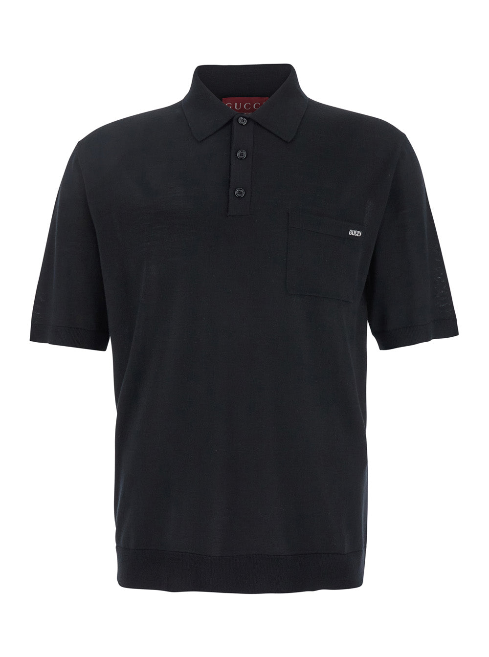 Gucci Men Black Polo Shirt With Chest Pocket And Embroidered Logo On The Front In Fine Silk Knit Man GUCCI