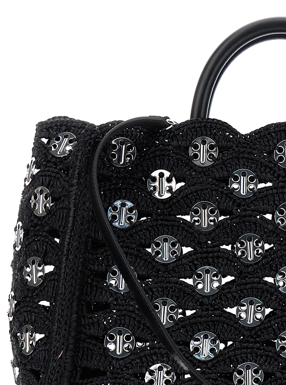 Rabanne Women Black Handbag With Weaving And All-Over Disc Details In Raphia Woman PACO RABANNE