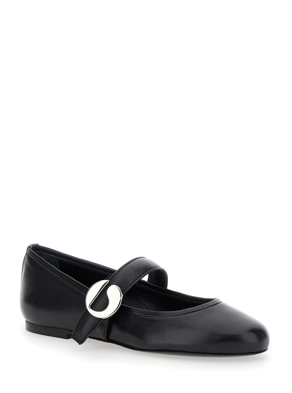 Coperni Women Black Ballerinas With Metallic Logo And Strap In Smooth Leather Woman COPERNI