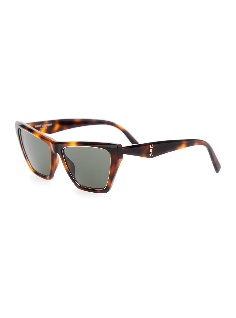 Saint Laurent Women Brown Sunglasses With Tortoiseshell Print And Cassandre Logo On Temples In Acetate Woman SAINT LAURENT