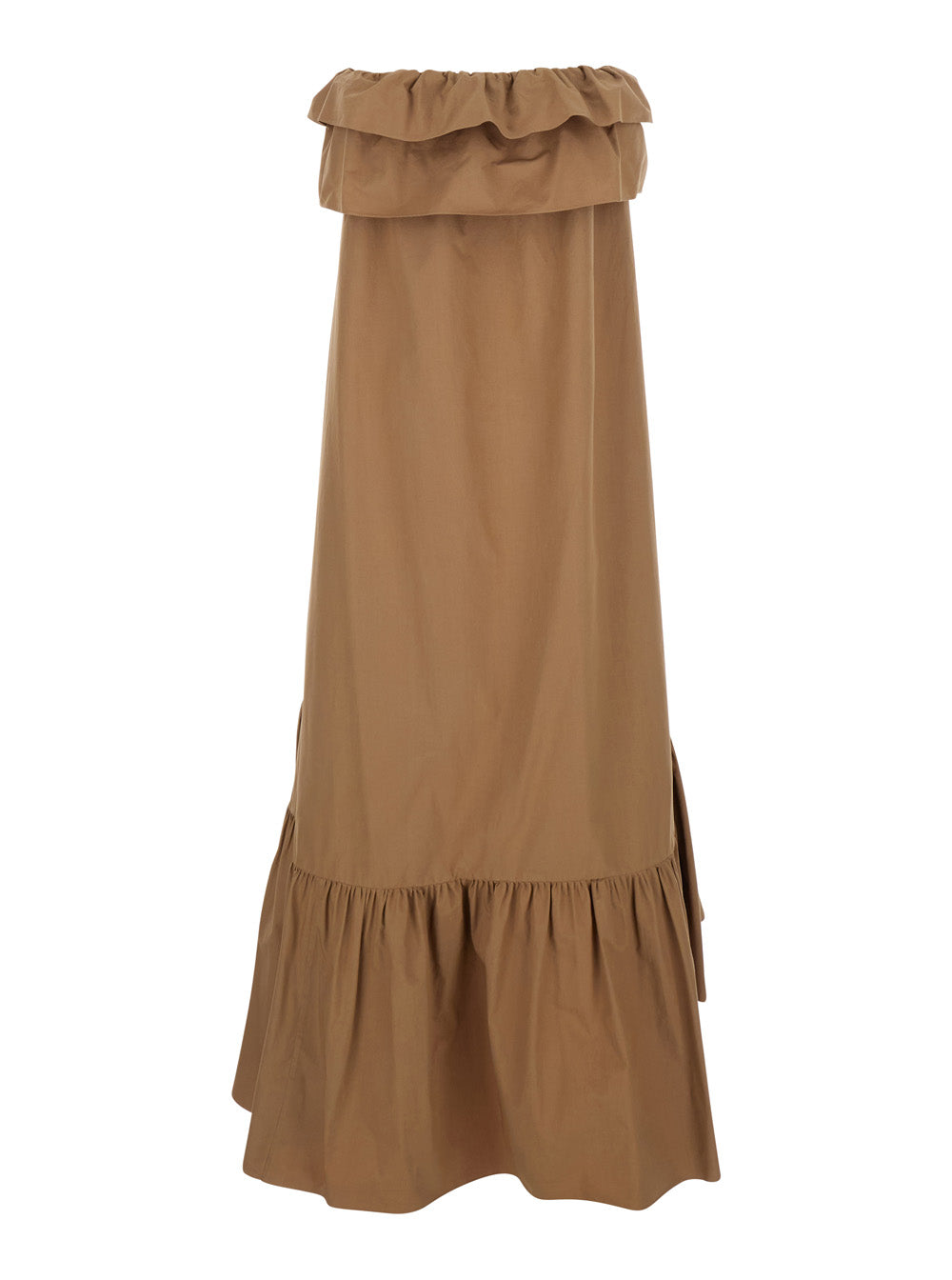 Saint Laurent Women Beige Long Dress With Bustier Neckline And Ruffled Skirt In Cotton Woman SAINT LAURENT