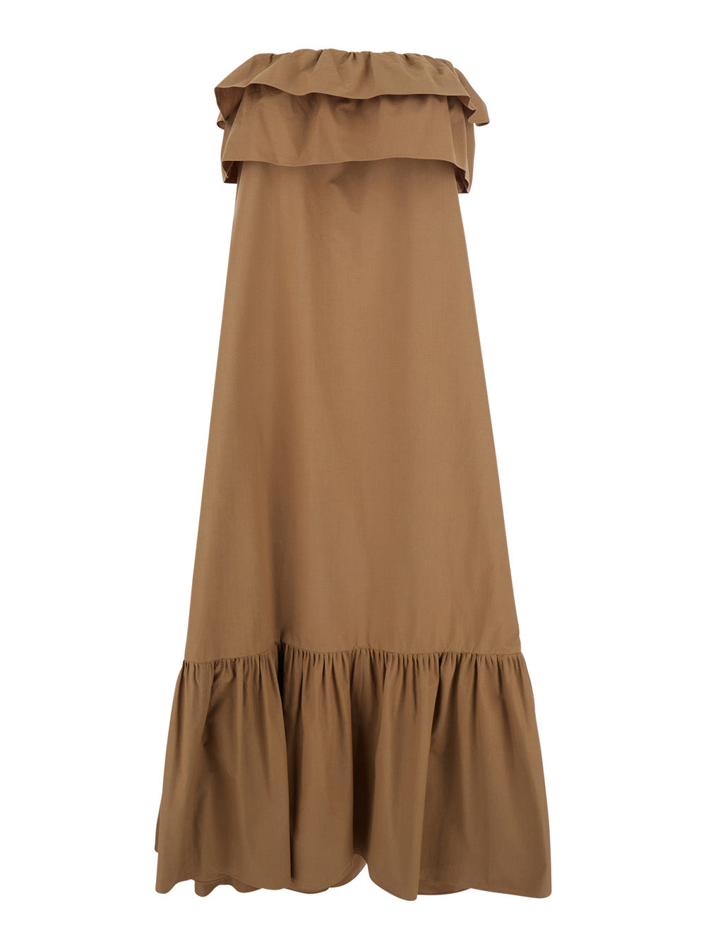 Saint Laurent Women Beige Long Dress With Bustier Neckline And Ruffled Skirt In Cotton Woman SAINT LAURENT