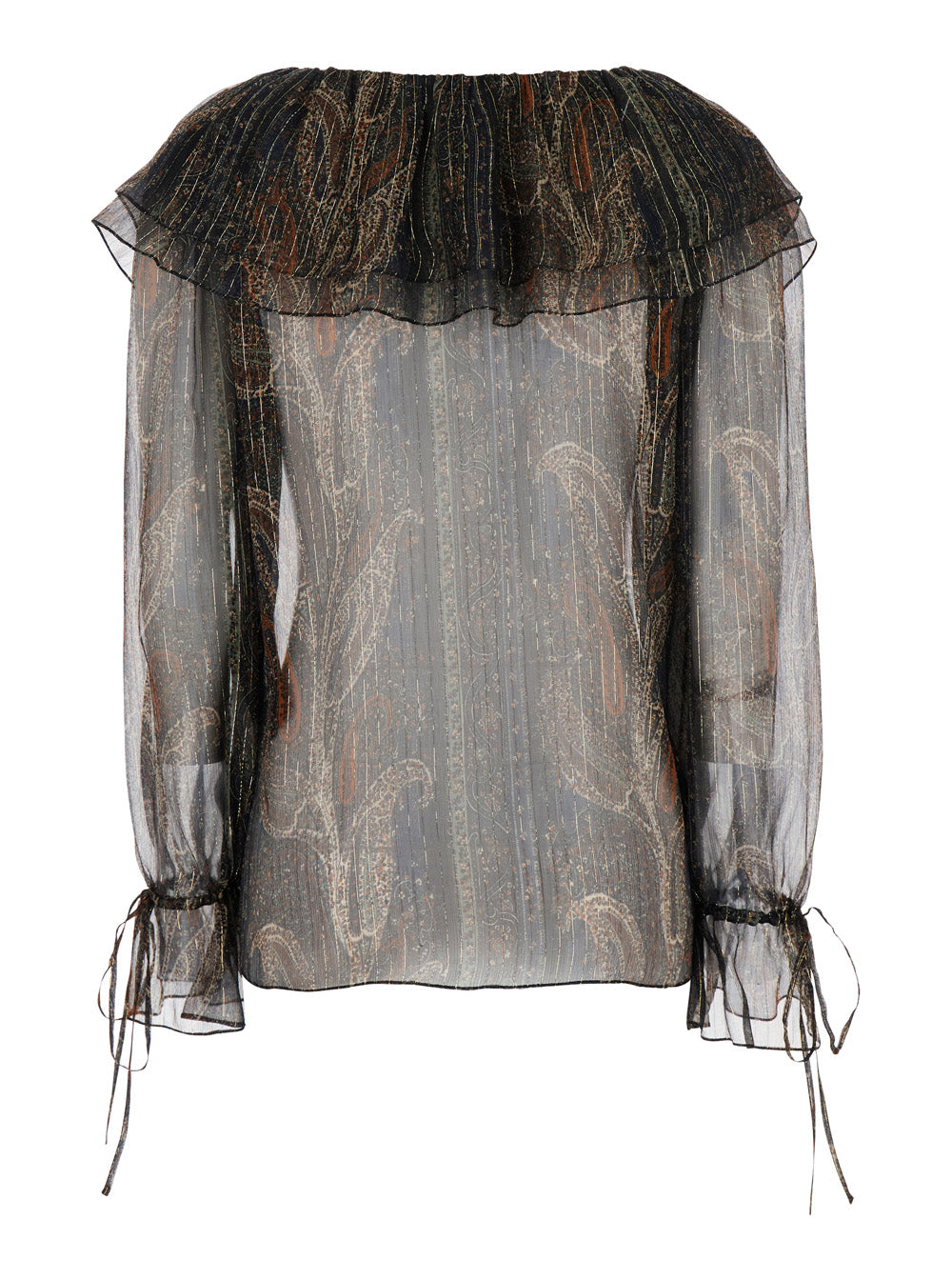 Saint Laurent Women Multicolor Off-Shoulder Blouse With Drawstring Poet Sleeves In Silk Blend Woman SAINT LAURENT