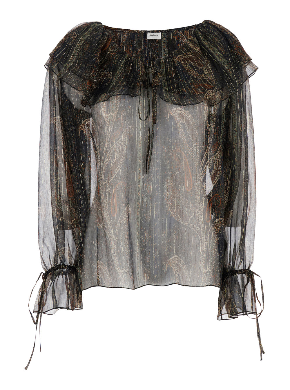 Saint Laurent Women Multicolor Off-Shoulder Blouse With Drawstring Poet Sleeves In Silk Blend Woman SAINT LAURENT