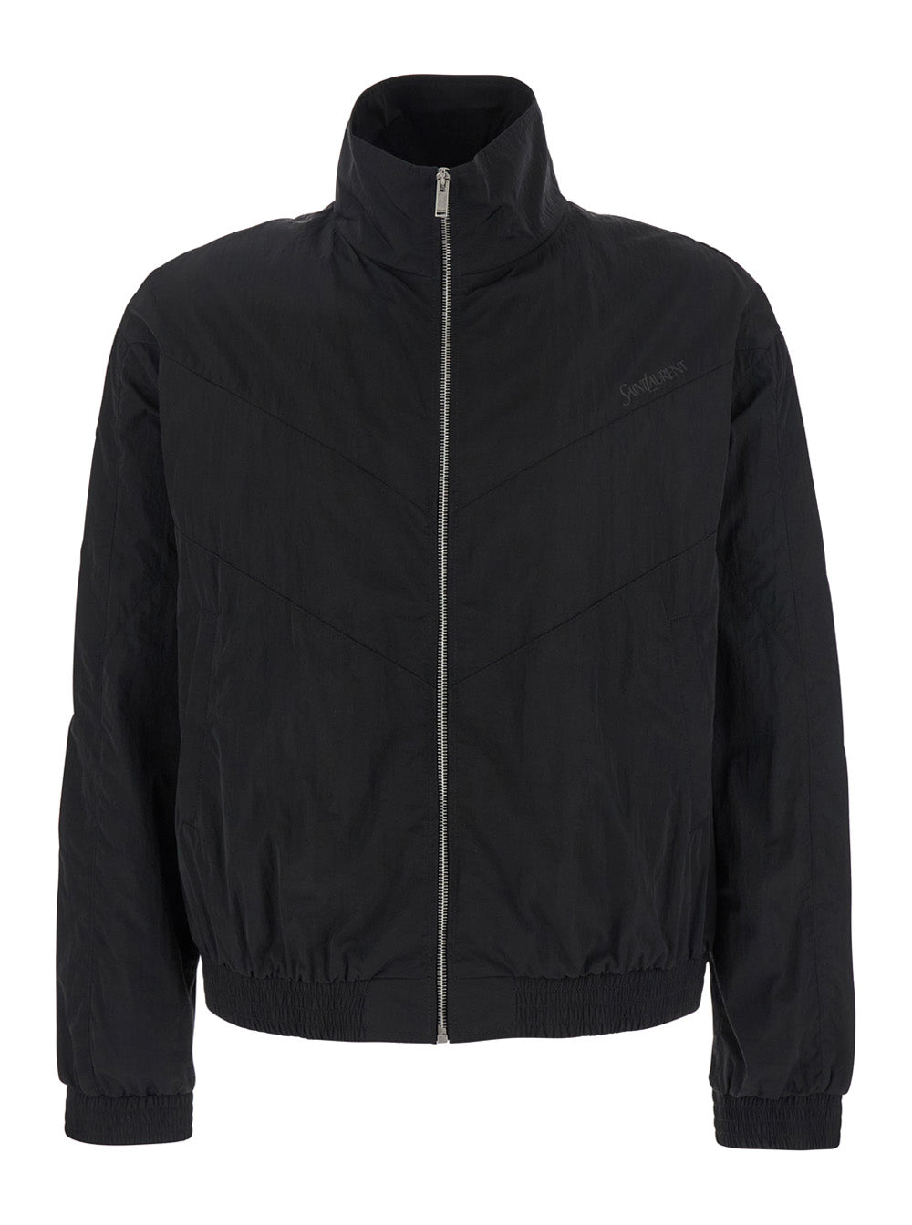 Saint Laurent Men Black Jacket With High Neck And Logo Lettering On The Front In Tech Fabric Man SAINT LAURENT