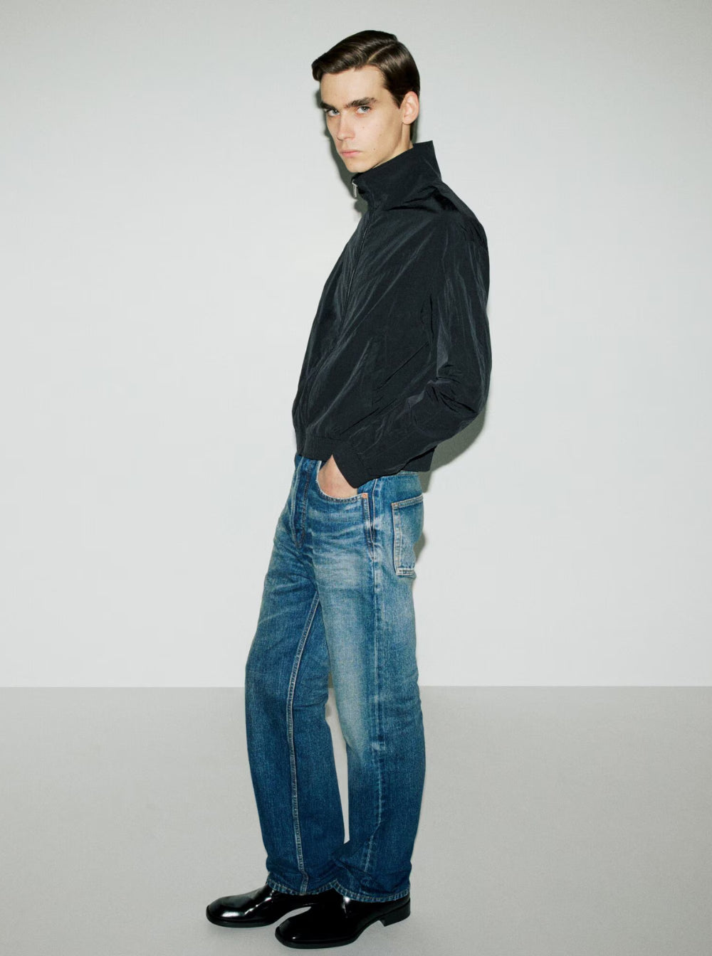 Saint Laurent Men Black Jacket With High Neck And Logo Lettering On The Front In Tech Fabric Man SAINT LAURENT