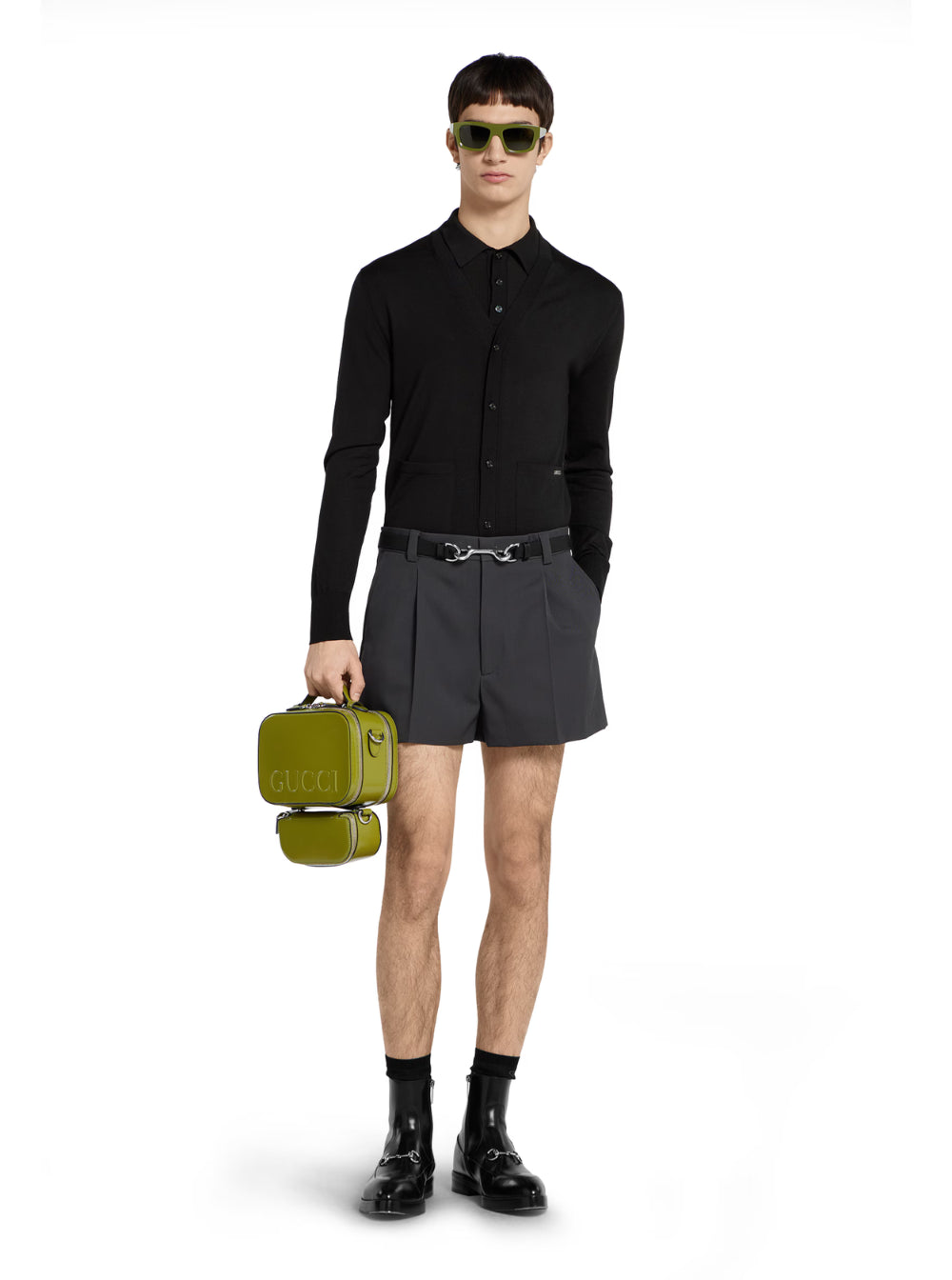 Gucci Men Black Polo Shirt With Chest Pocket And Embroidered Logo On The Front In Fine Silk Knit Man GUCCI