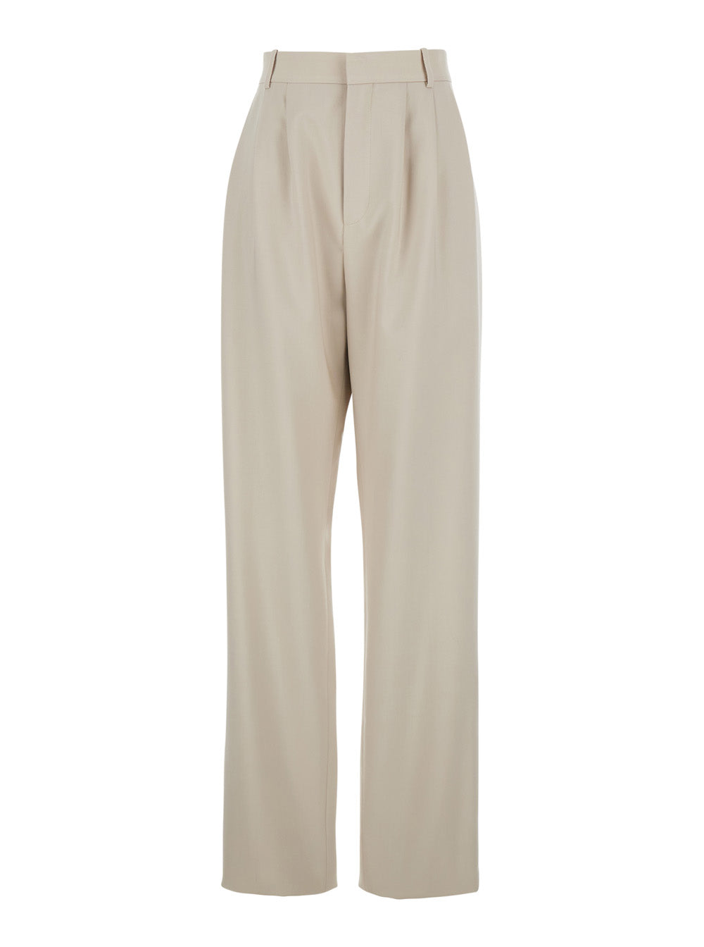 Saint Laurent Women Beige Pants With Belt Loops And Pences On The Front In Wool Woman SAINT LAURENT