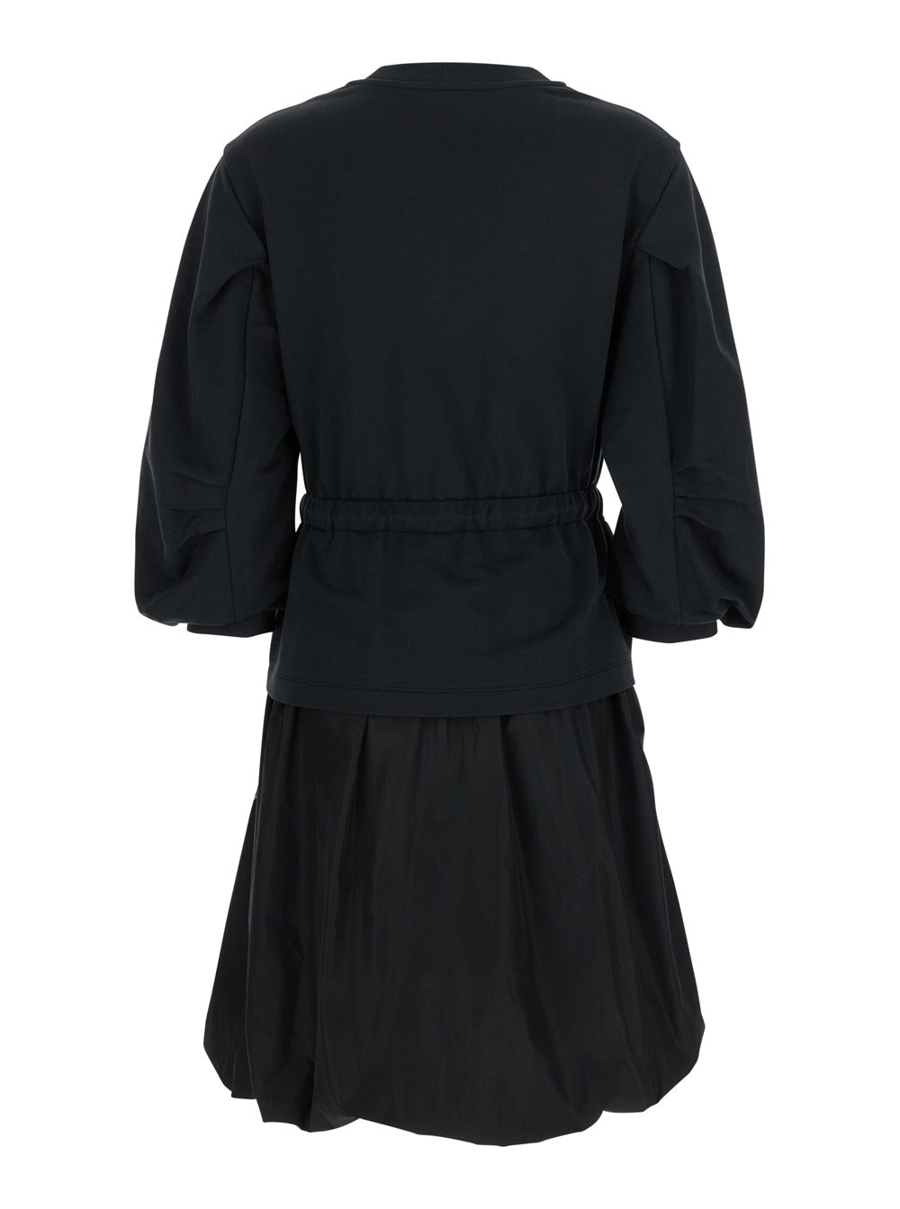 Moncler Women Black Dress With Elastic Waist And Logo Patch On The Sleeve In Tech Fabric Woman MONCLER