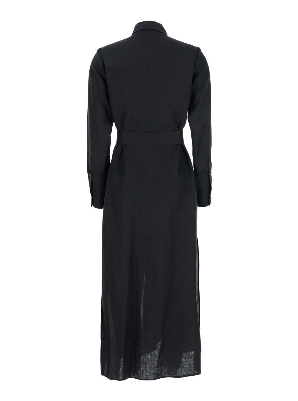 Leplain Women Black Dress With Classic Collar And Adjustable Skirt In Linen Woman LEPLAIN