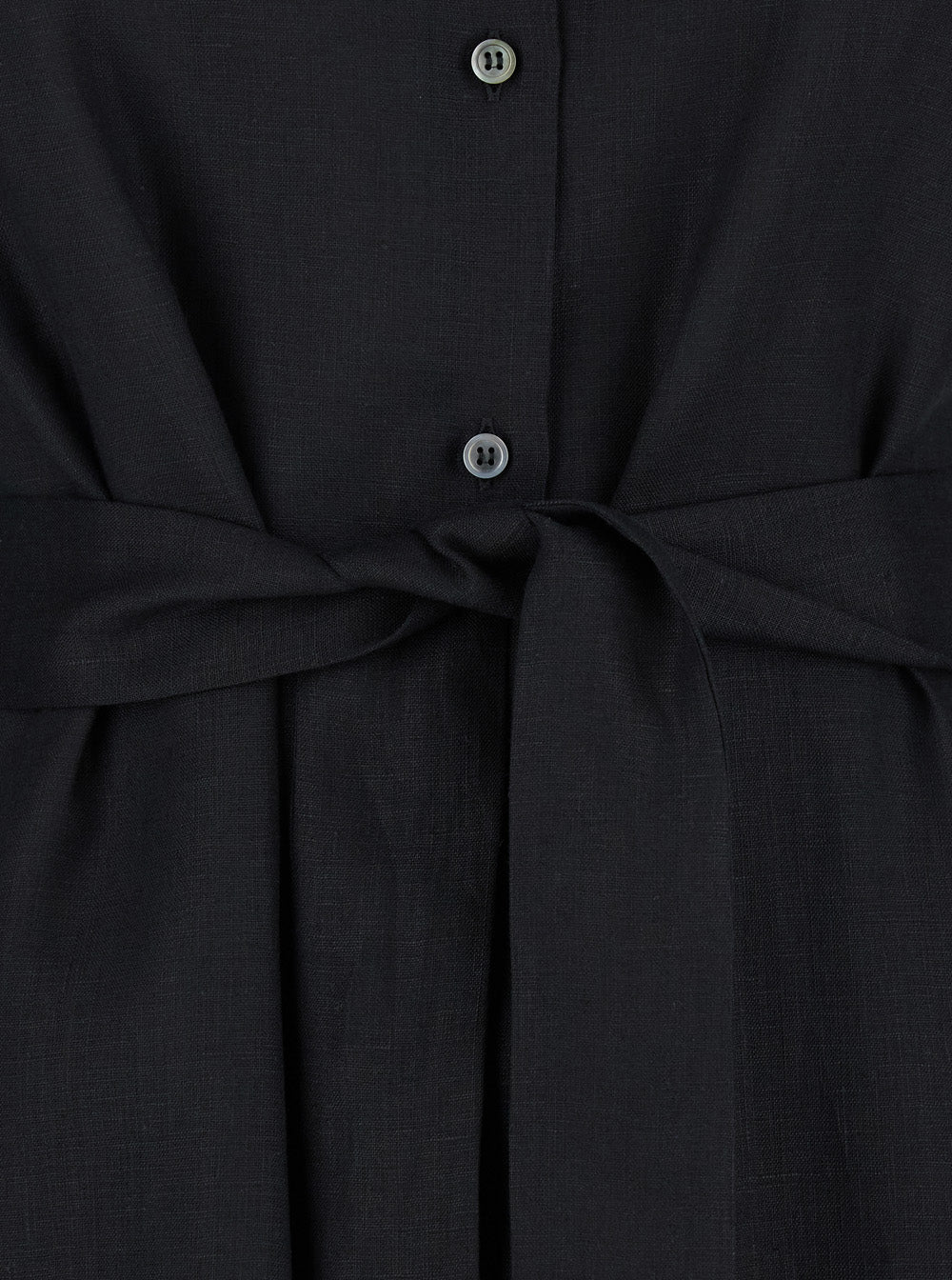 Leplain Women Black Dress With Classic Collar And Adjustable Skirt In Linen Woman LEPLAIN