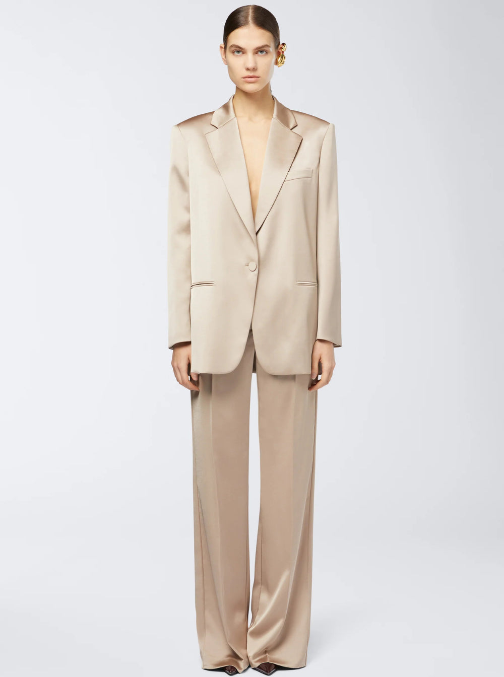 The Andamane Women 'Guia' Beige Single-Breasted Jacket With Notched Revers And Shoulder Pads In Wool Blend Stretch Woman THE ANDAMANE