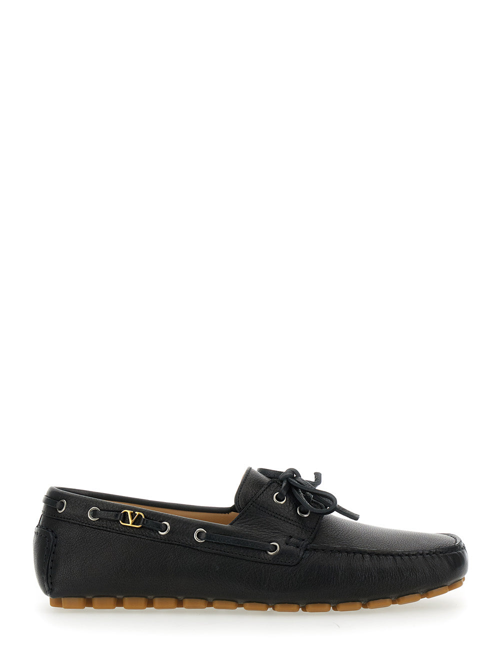 Valentino Garavani Men 'Fastaway' Black Loafers With Vlogo Plaque And Decorative Laces With Logo In Leather Man VALENTINO GARAVANI