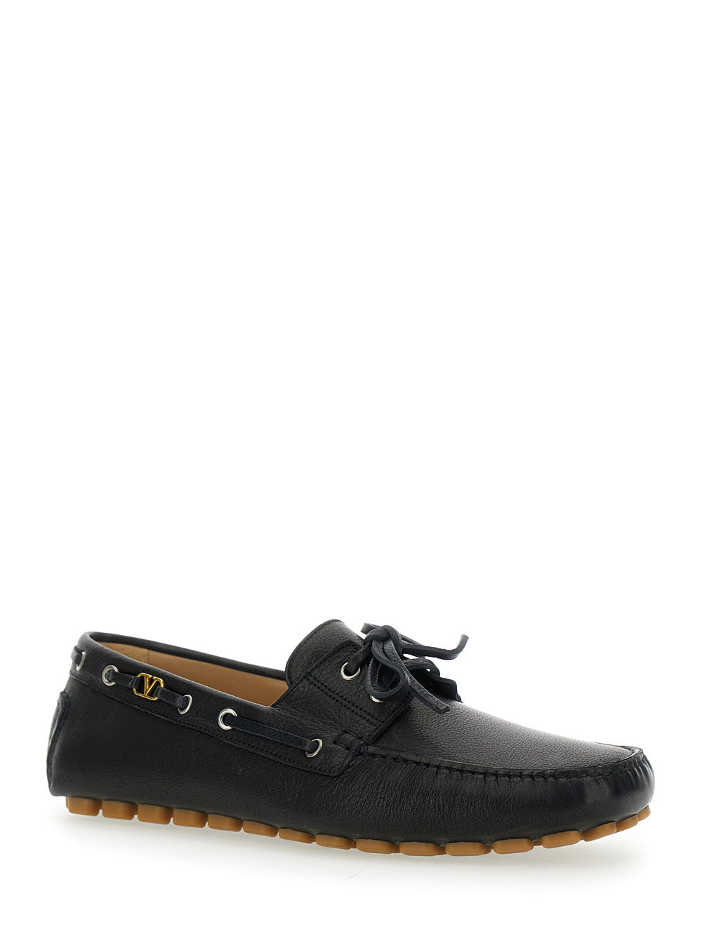 Valentino Garavani Men 'Fastaway' Black Loafers With Vlogo Plaque And Decorative Laces With Logo In Leather Man VALENTINO GARAVANI