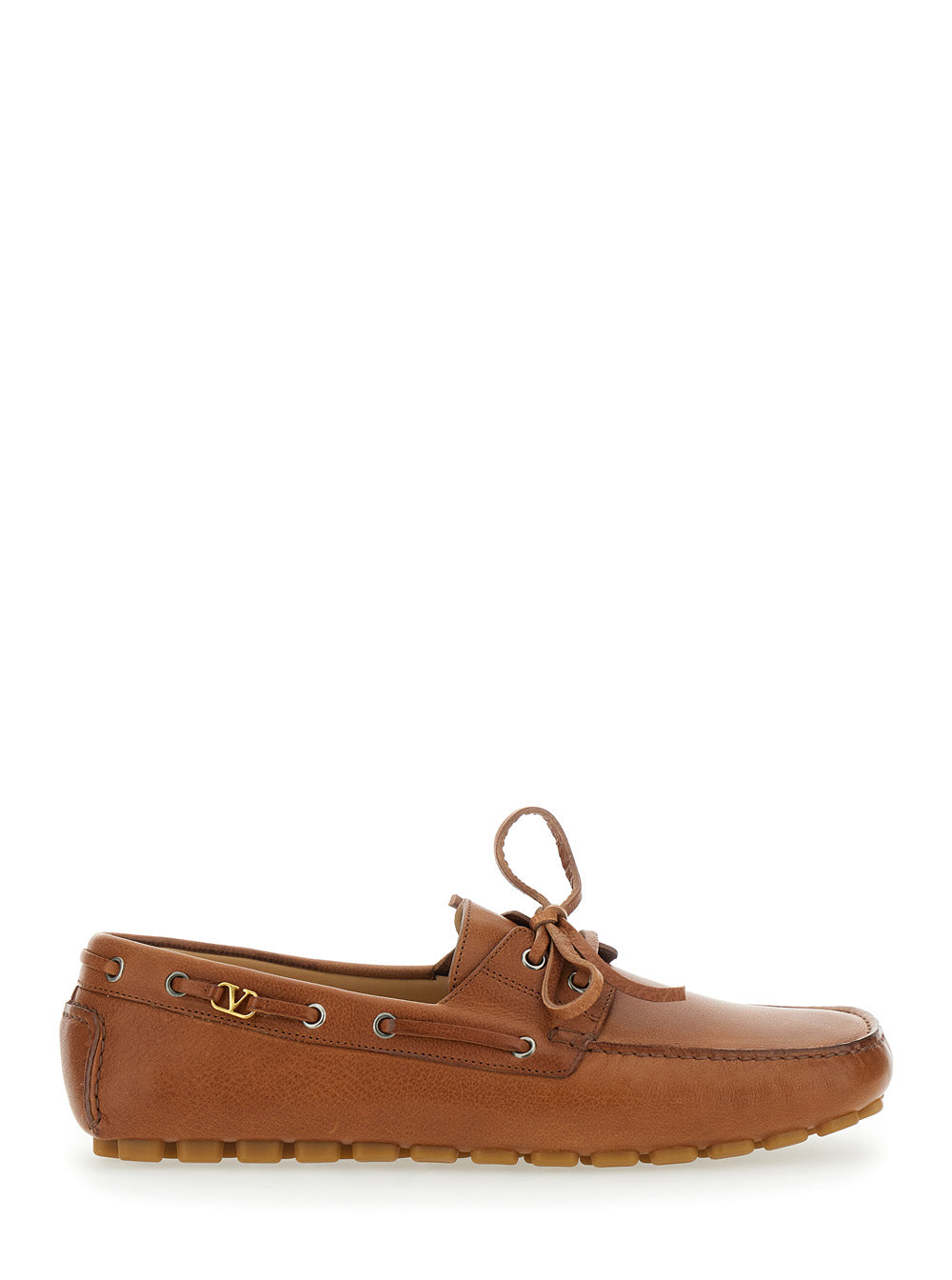Valentino Garavani Men 'Fastaway' Brown Loafers With Vlogo Plaque And Decorative Laces With Logo In Leather Man VALENTINO GARAVANI