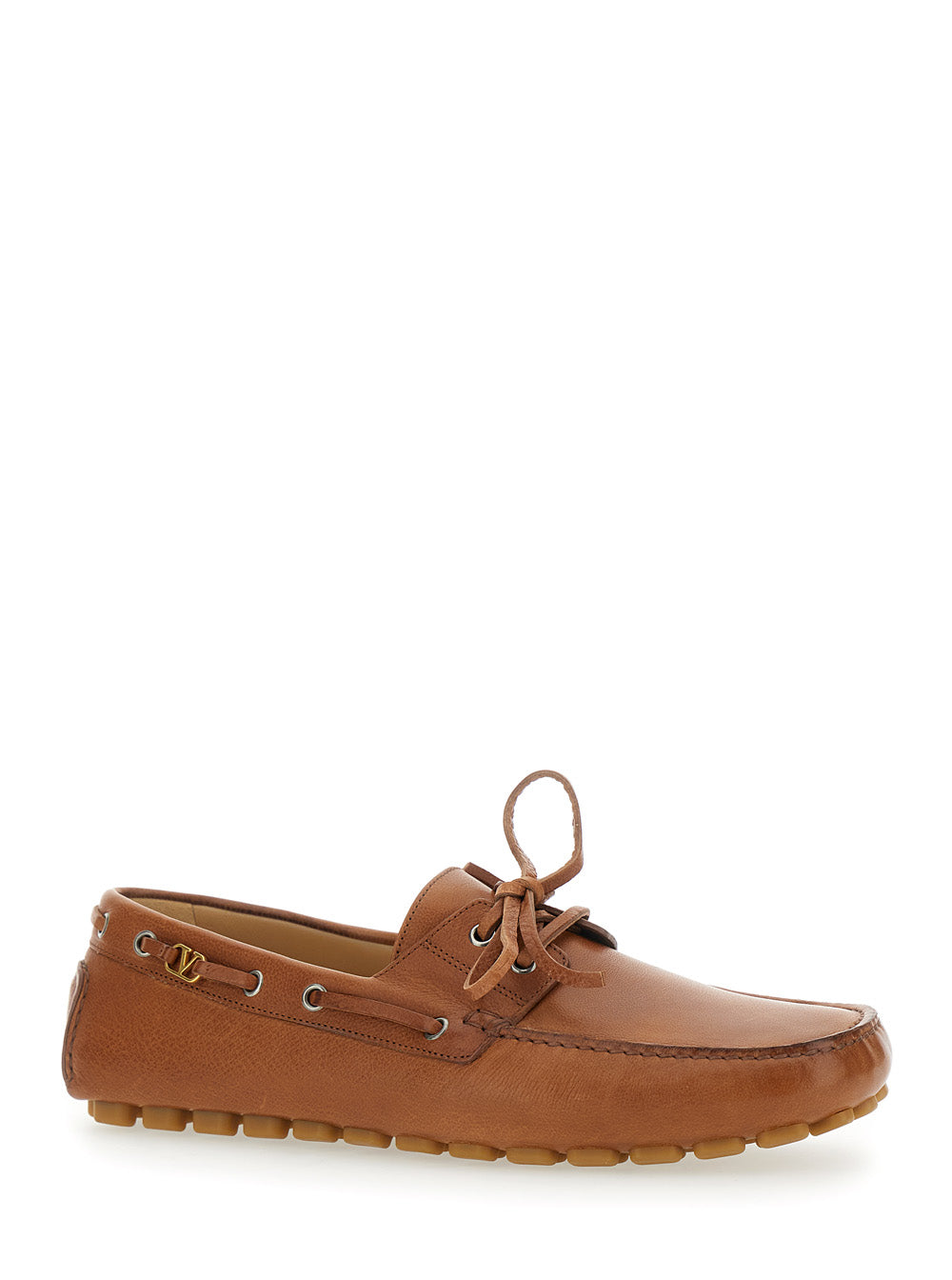 Valentino Garavani Men 'Fastaway' Brown Loafers With Vlogo Plaque And Decorative Laces With Logo In Leather Man VALENTINO GARAVANI