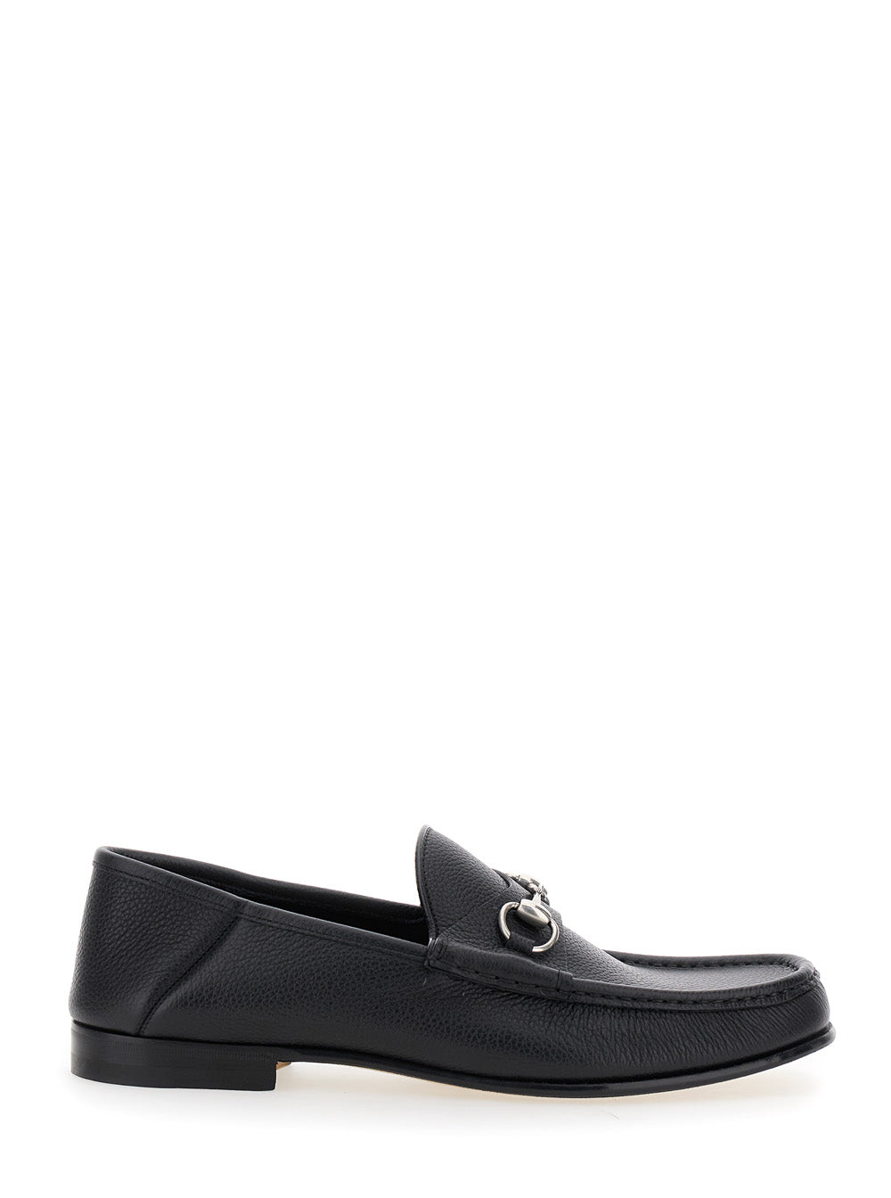 Gucci Men Black Loafers With Horsebit Detail On The Front In Hammered Leather Man GUCCI