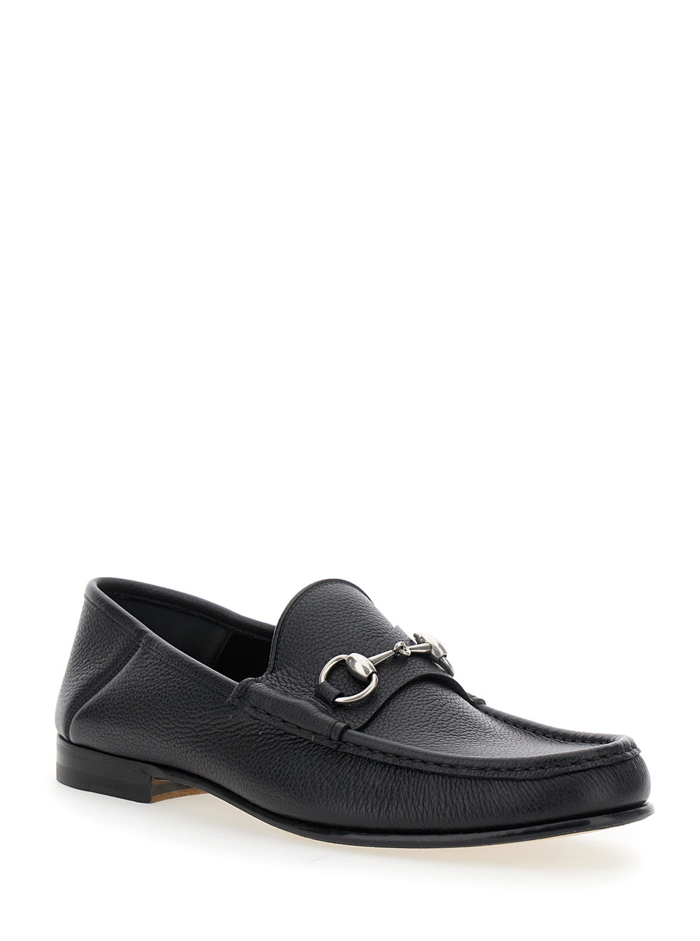 Gucci Men Black Loafers With Horsebit Detail On The Front In Hammered Leather Man GUCCI
