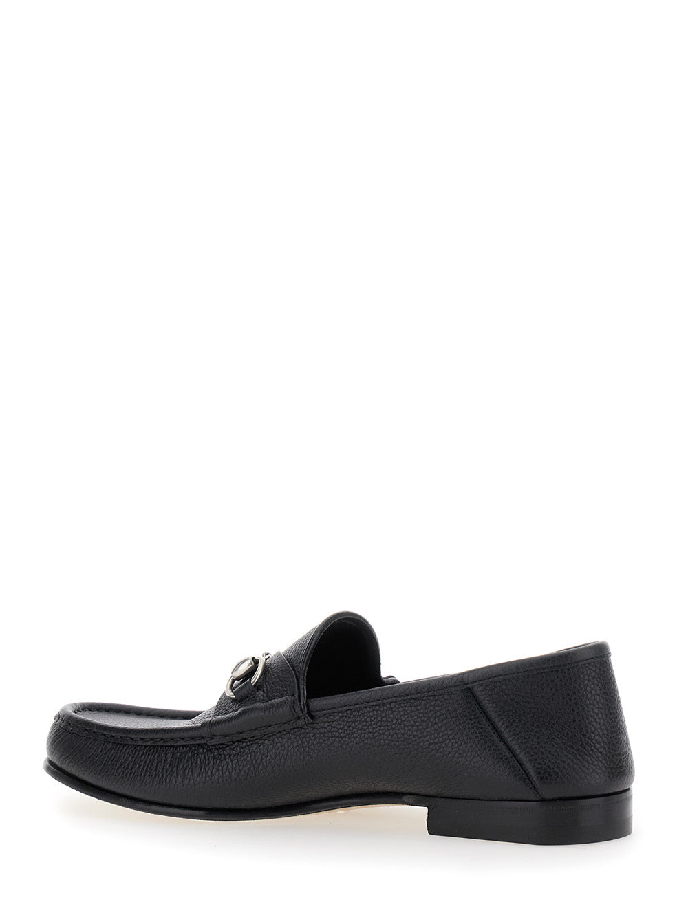 Gucci Men Black Loafers With Horsebit Detail On The Front In Hammered Leather Man GUCCI