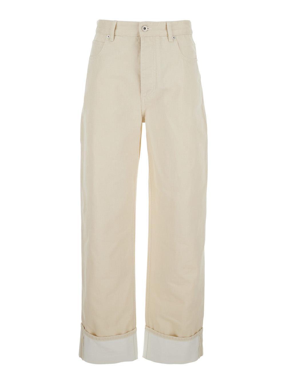 Bottega Veneta Women White Jeans With Cuffs On The Edges And Removable Patch With Hare On The Back In Denim Woman BOTTEGA VENETA