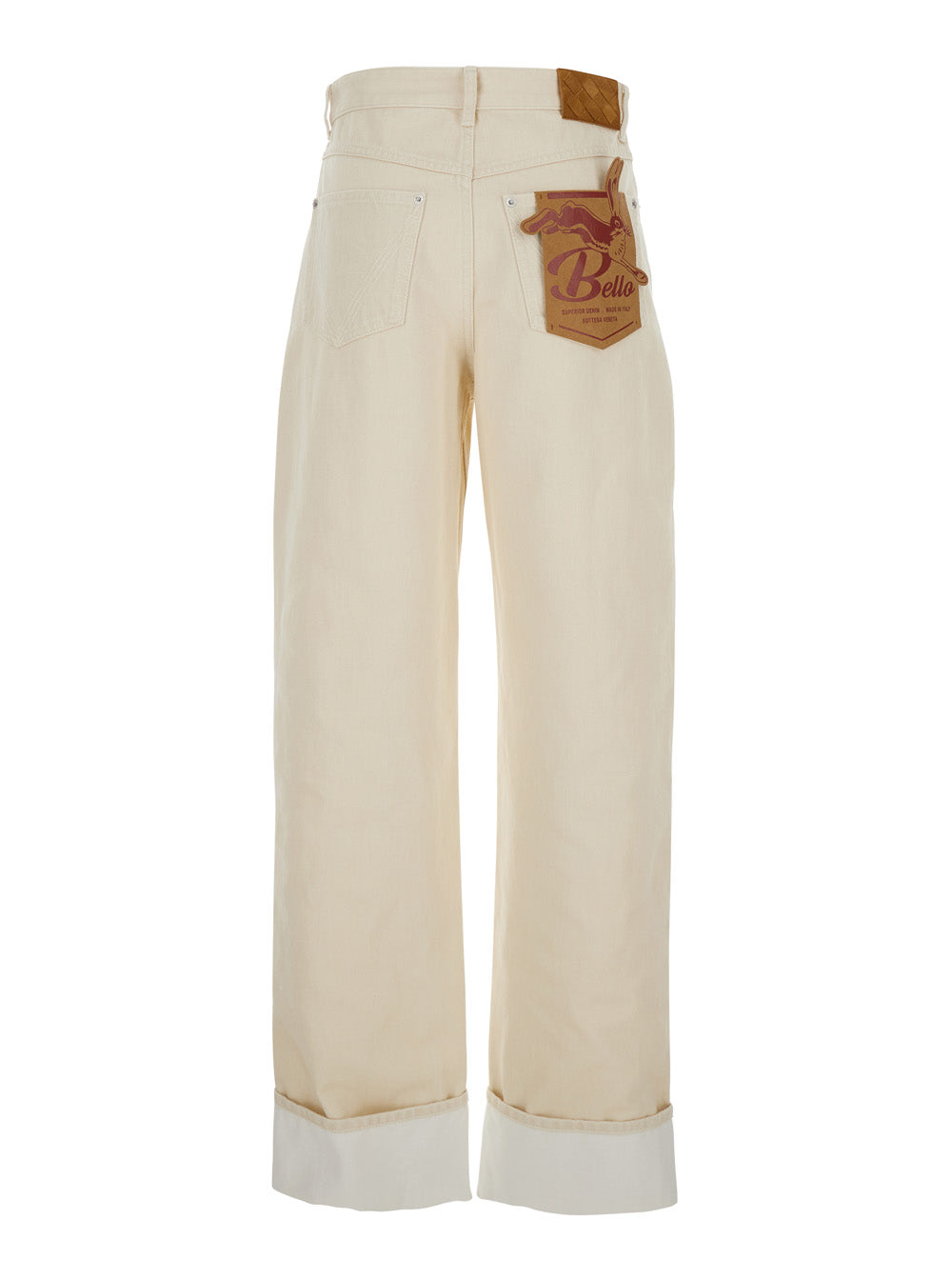 Bottega Veneta Women White Jeans With Cuffs On The Edges And Removable Patch With Hare On The Back In Denim Woman BOTTEGA VENETA