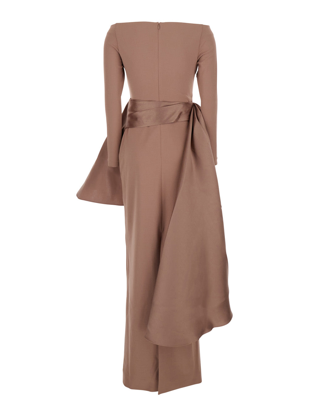 Solace London Women 'Kiana' Brown Long Dress With Boat Neckline And Maxi Draped Detail In Tech Fabric Stretch Woman SOLACE LONDON