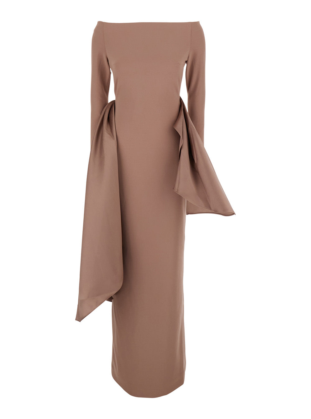 Solace London Women 'Kiana' Brown Long Dress With Boat Neckline And Maxi Draped Detail In Tech Fabric Stretch Woman SOLACE LONDON