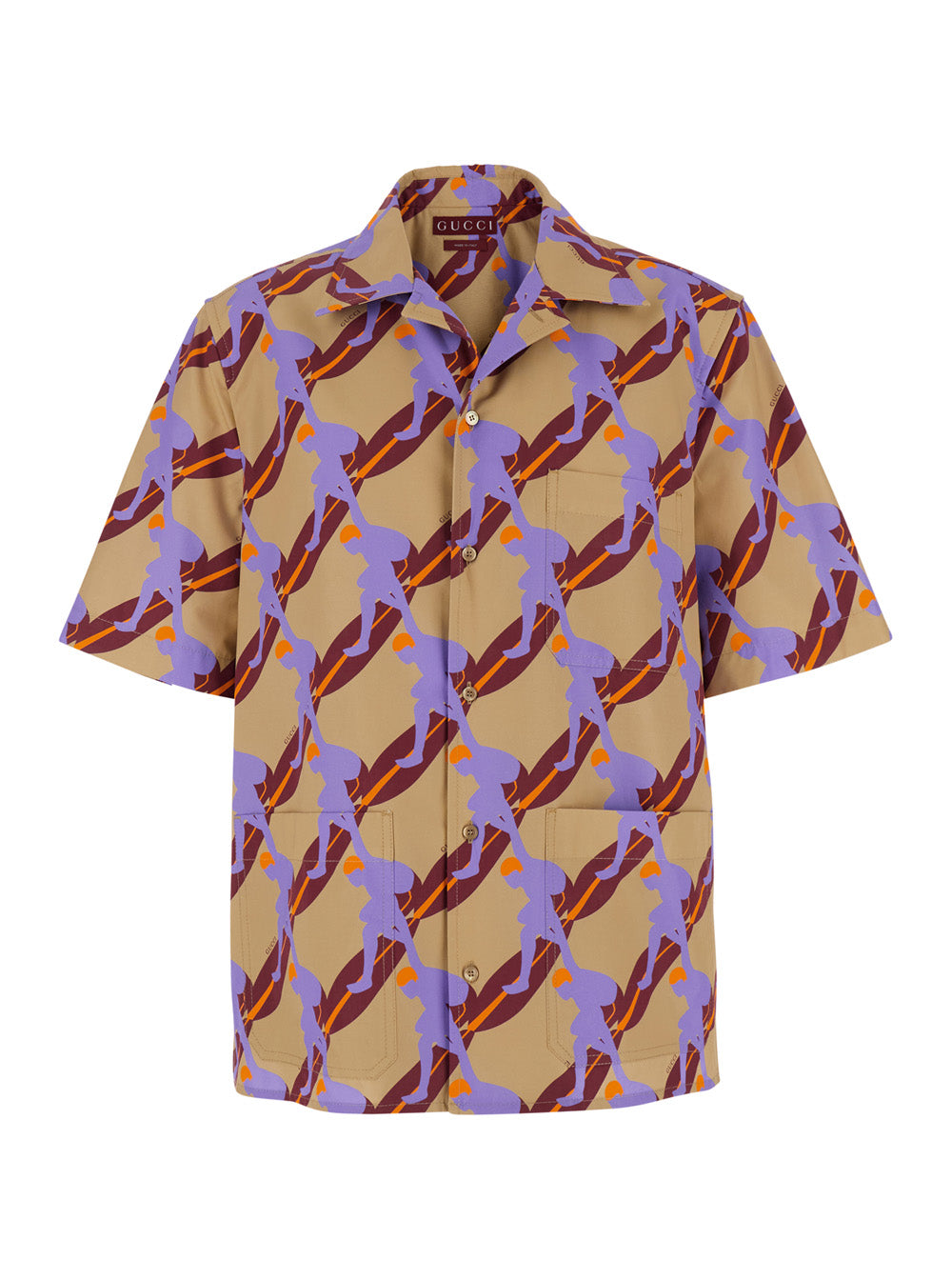Gucci Men Multicolor Bowling Shirt With Cuban Collar And All-Over Print In Cotton Man GUCCI