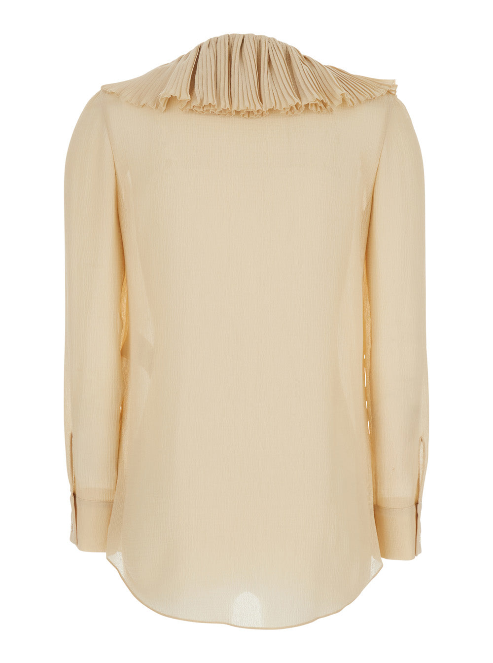 Saint Laurent Women Beige Blouse With V Neck And Ruffles On Front And Rear In Silk Woman SAINT LAURENT