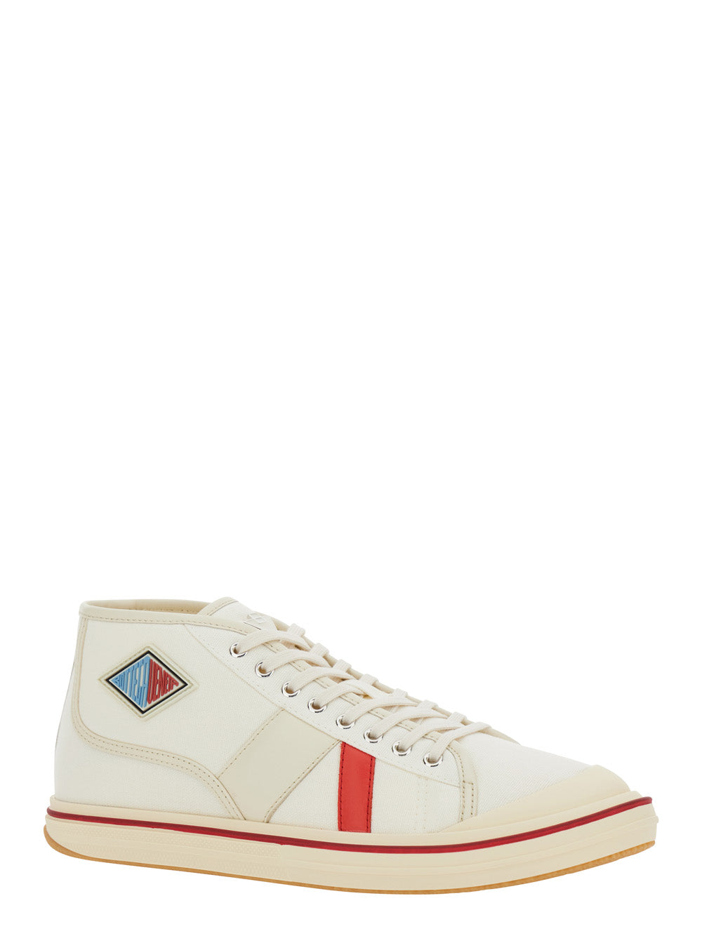 Bottega Veneta Men 'Eliot' White Sneakers With Logo Label On The Side And Leather Inserts In Cotton And Leather Blend Man BOTTEGA VENETA