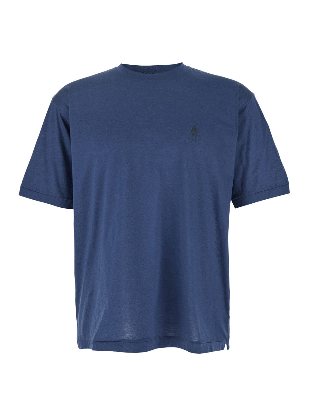C.P. Company Men Blue Crewneck T-Shirt With Logo Embroidery On The Front In Cotton Man C.P. COMPANY