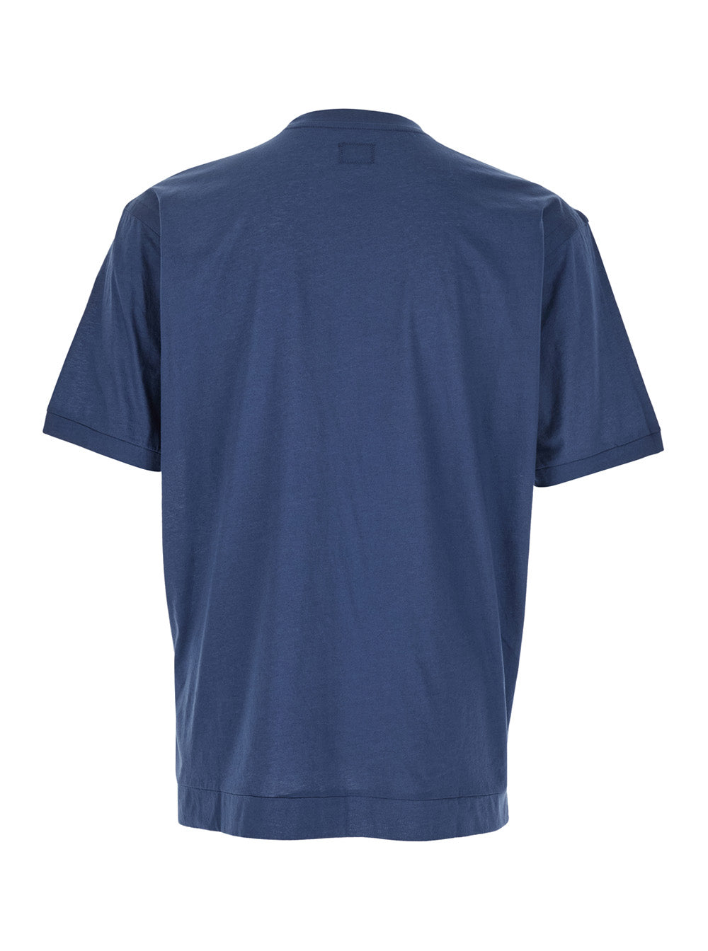 C.P. Company Men Blue Crewneck T-Shirt With Logo Embroidery On The Front In Cotton Man C.P. COMPANY