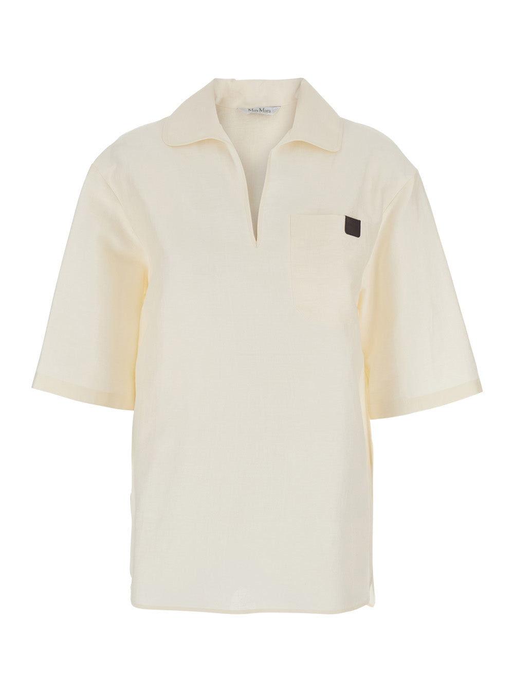 Max Mara Women 'Osiride' White Shirt With V-Neck And Logo Patch On The Front In Linen And Silk Blend Woman MAX MARA