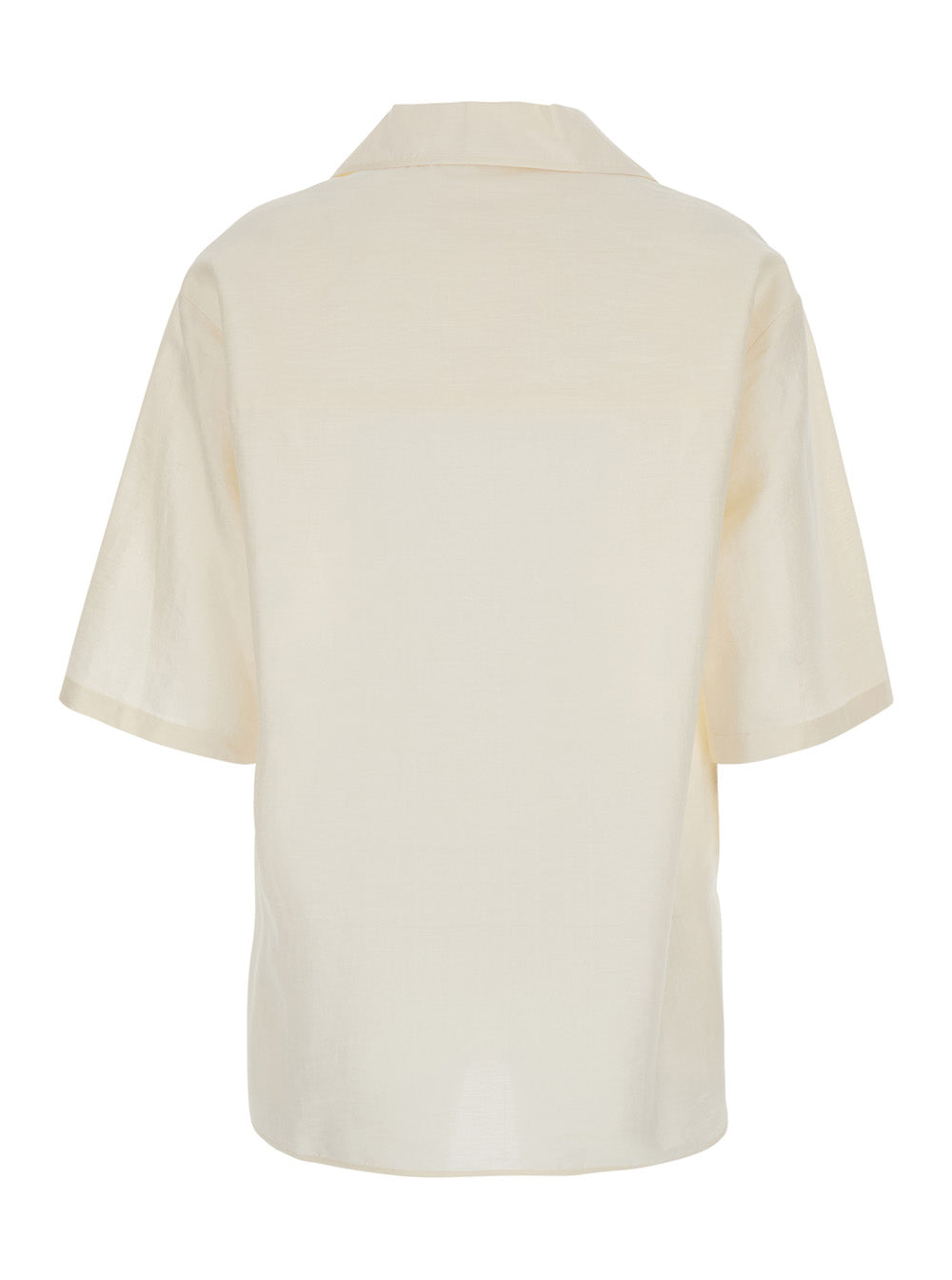 Max Mara Women 'Osiride' White Shirt With V-Neck And Logo Patch On The Front In Linen And Silk Blend Woman MAX MARA