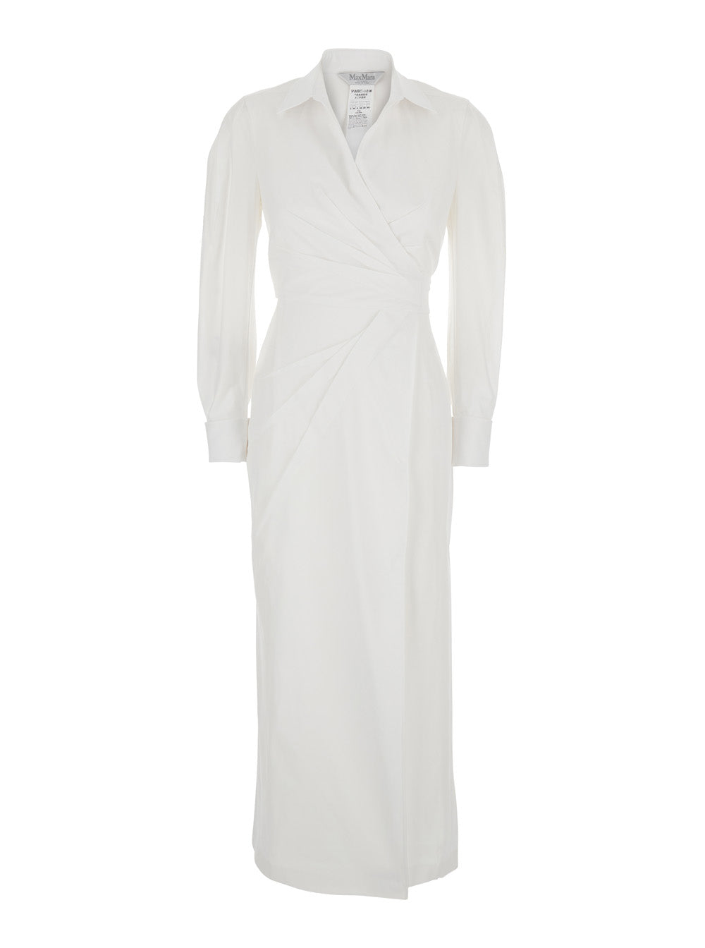 Max Mara Women 'Balzac' White Long Dress With Asymmetrical Pence Sewn At The Waist In Cotton Twill Woman MAX MARA