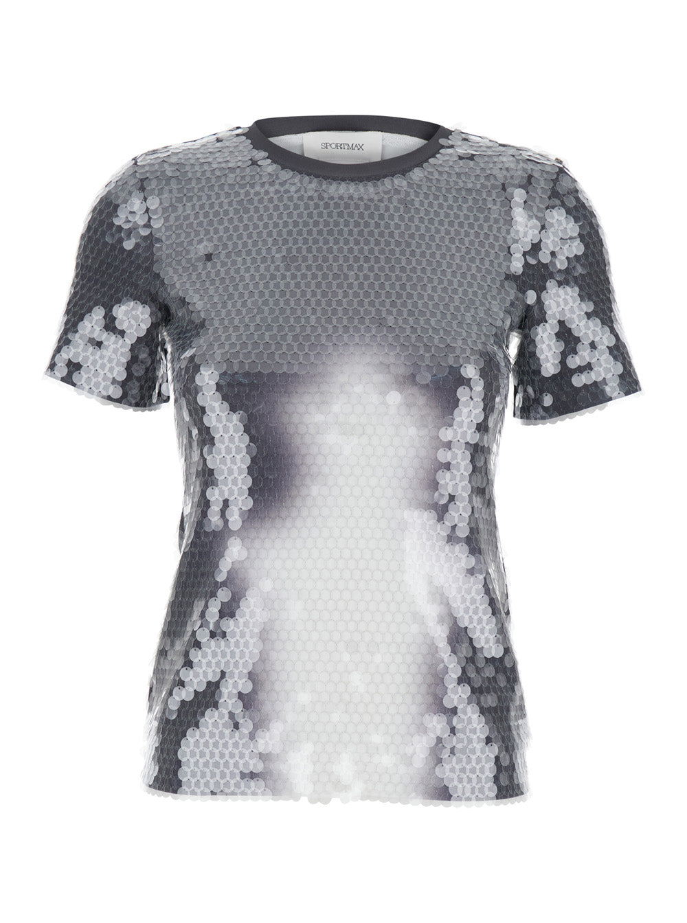 Sportmax Women Grey T-Shirt With All-Over Applied Sequins In Tech Fabric Woman SPORTMAX