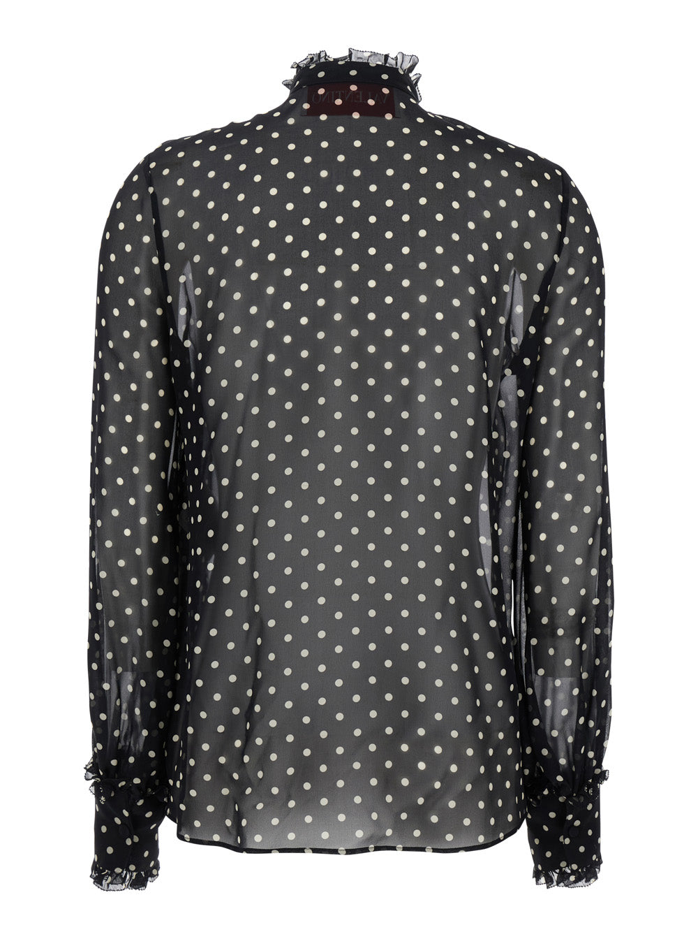 Valentino Women Black Crewneck Shirt With Floral Embroidery And All-Over Polka Dots Motif In Silk Woman VALENTINO