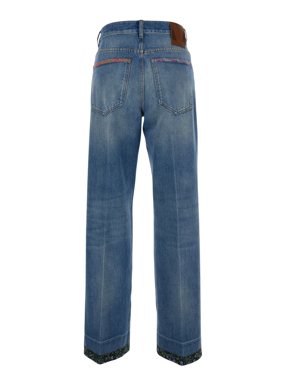 Valentino Women Blue Jeans With Logo Patch On The Rear And Floral Details In Denim Woman VALENTINO