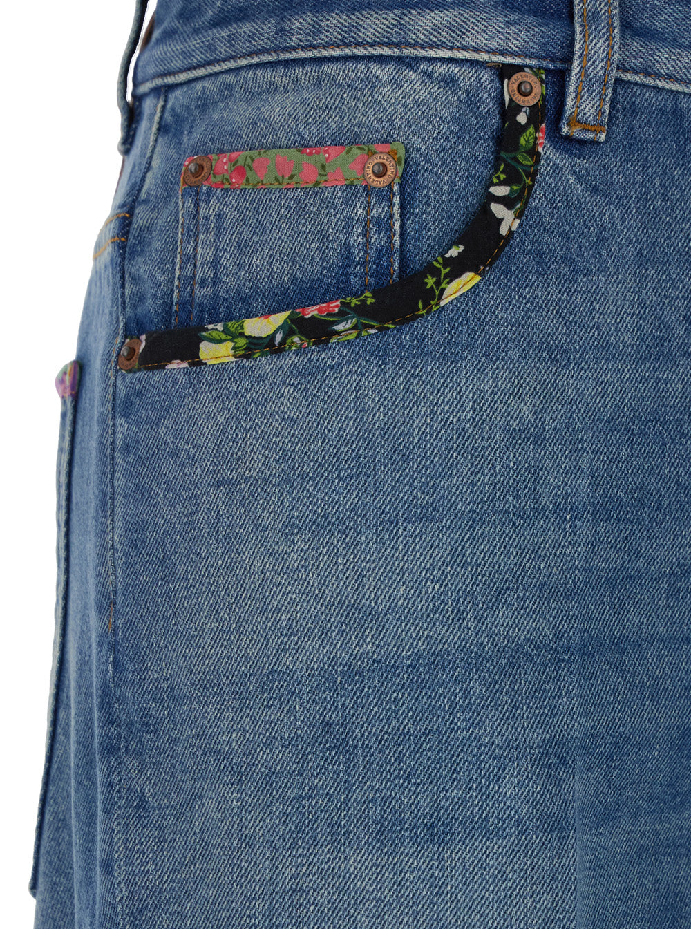 Valentino Women Blue Jeans With Logo Patch On The Rear And Floral Details In Denim Woman VALENTINO