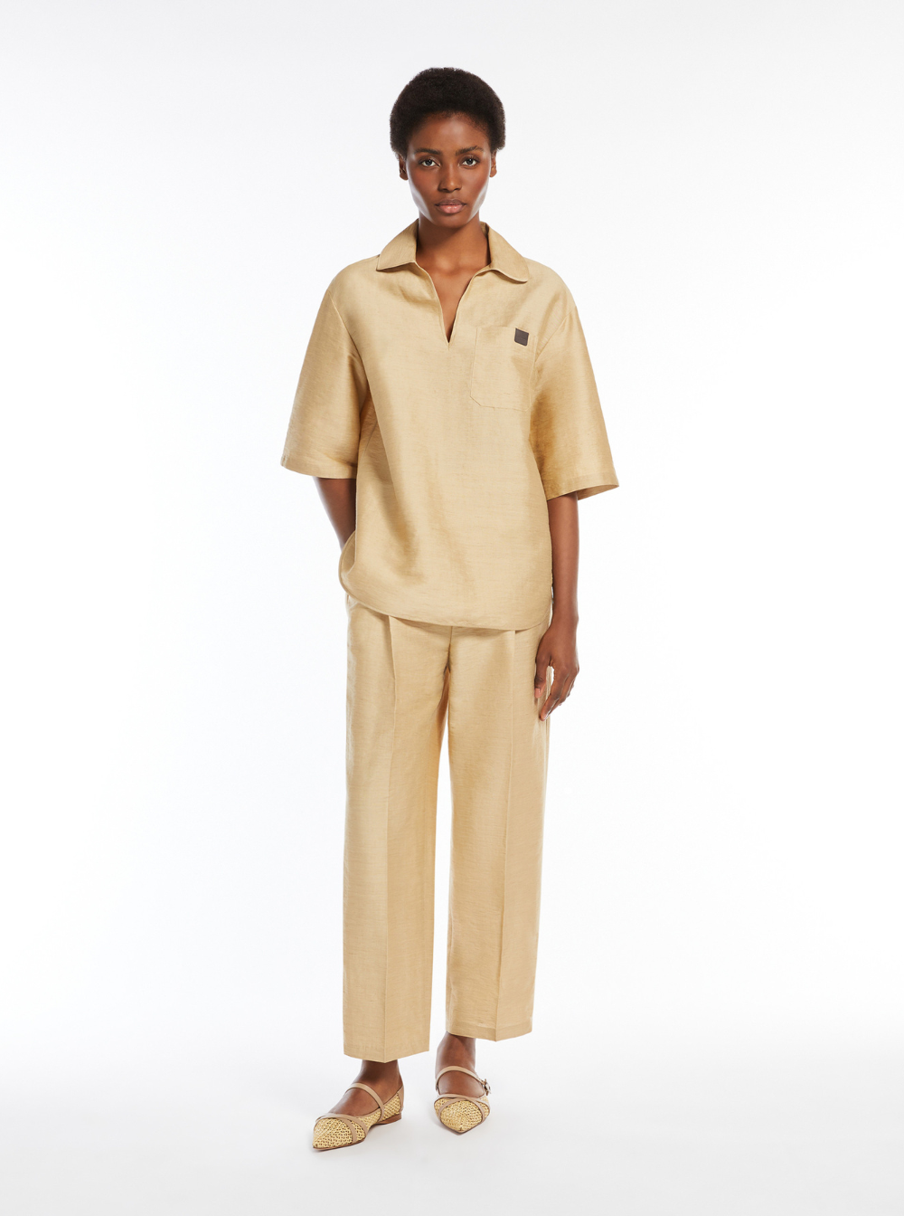 Max Mara Women 'Osiride' White Shirt With V-Neck And Logo Patch On The Front In Linen And Silk Blend Woman MAX MARA