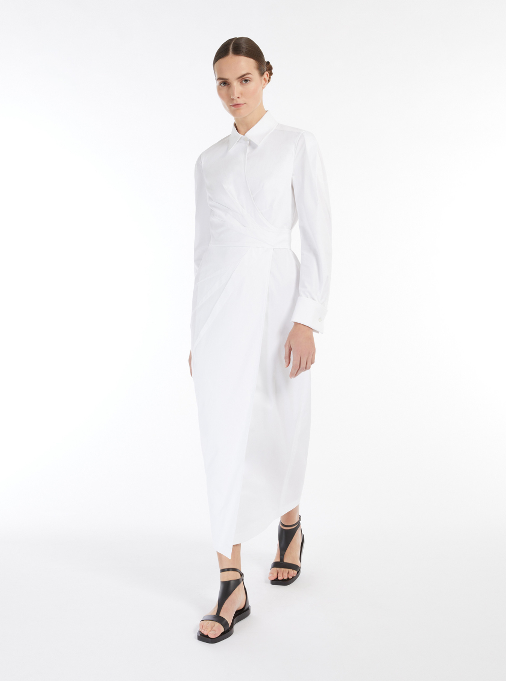 Max Mara Women 'Balzac' White Long Dress With Asymmetrical Pence Sewn At The Waist In Cotton Twill Woman MAX MARA